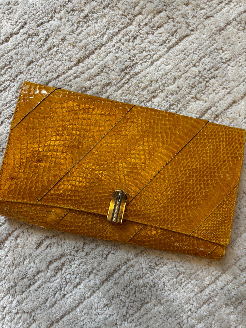 Andrew Geller Snakeskin Clutch Bag Gold Turn Lock Envelope